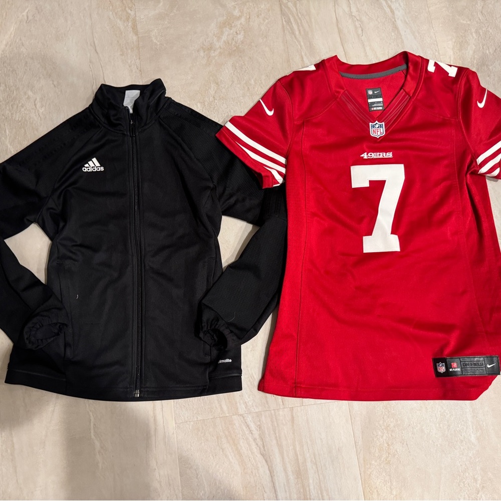 Nike Red #7 football Jersey kapernick 7 with Black Adidas Zip Jacket